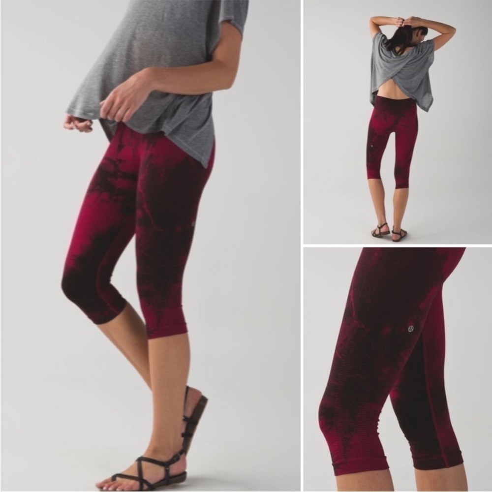 Lululemon Red Black Tie‎ Dye Shibori Leggings Crop